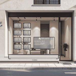 Branch office window featuring ultra high brightness window display screen and A3 LED light pockets