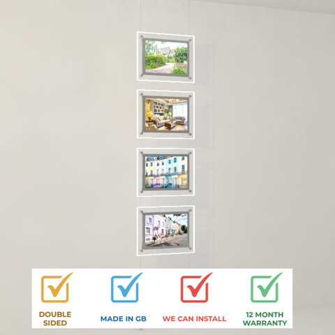 A4 Landscape Bevelled Edge LED Light Pocket Kit. Four High on Cables