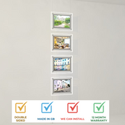 A4 Landscape Bevelled Edge LED Light Pocket Kit. Four High on Cables