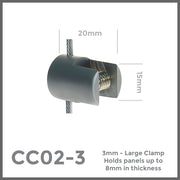 large clamps holds panels up to 8mm