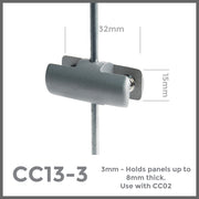 clamp holds panels up to 8mm thick