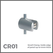 CR01 Small clamp for 3mm rod. holds edge of panel up to 4mm thick