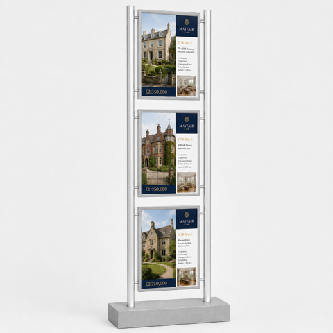 3 X A4 portrait Totem freestanding LED lighpocket display