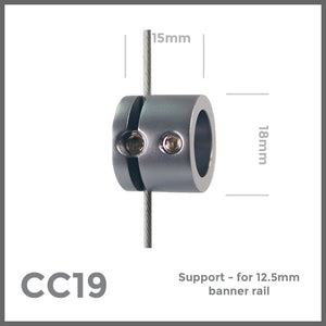 CC19 banner rail support for cable display