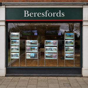 Freestanding totem LED lightpocket display in estate agency window