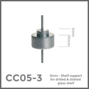 cc05-3 Shelf support for drilled & slotted glass shelf for 3mm rod mounted display