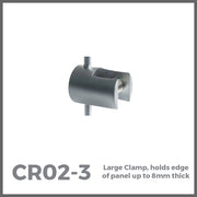 CR02-3 Large clamp for 3mm rod holds edge of panel up to 8mm thick